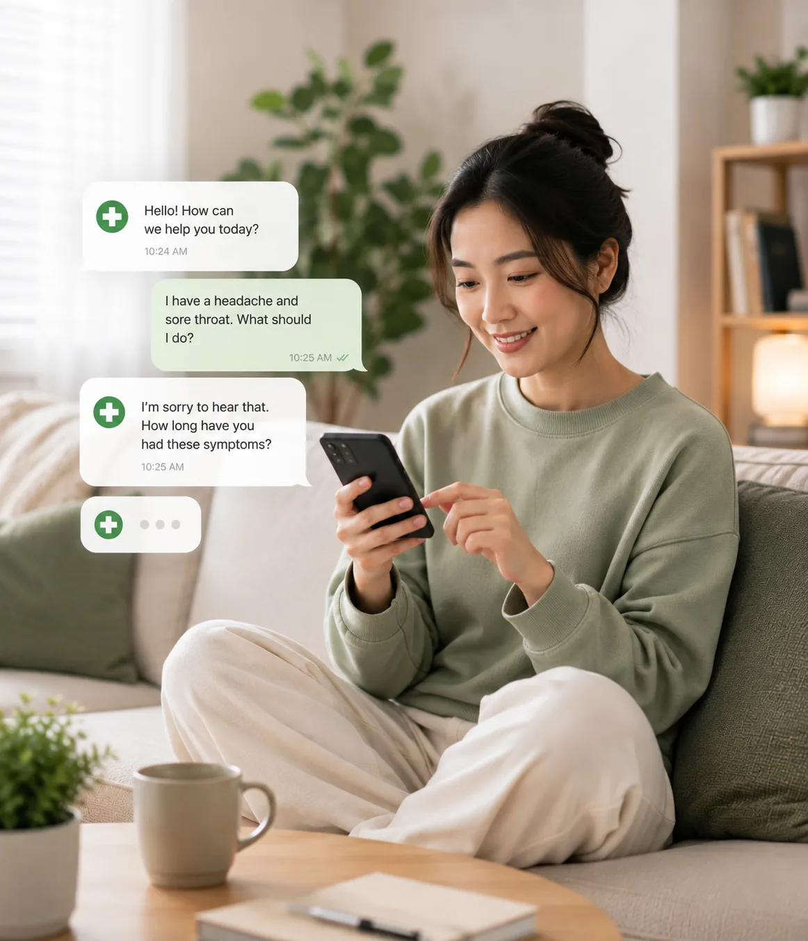 Một người nhập triệu chứng trên ứng dụng Compass 24/7 vào buổi tối.
